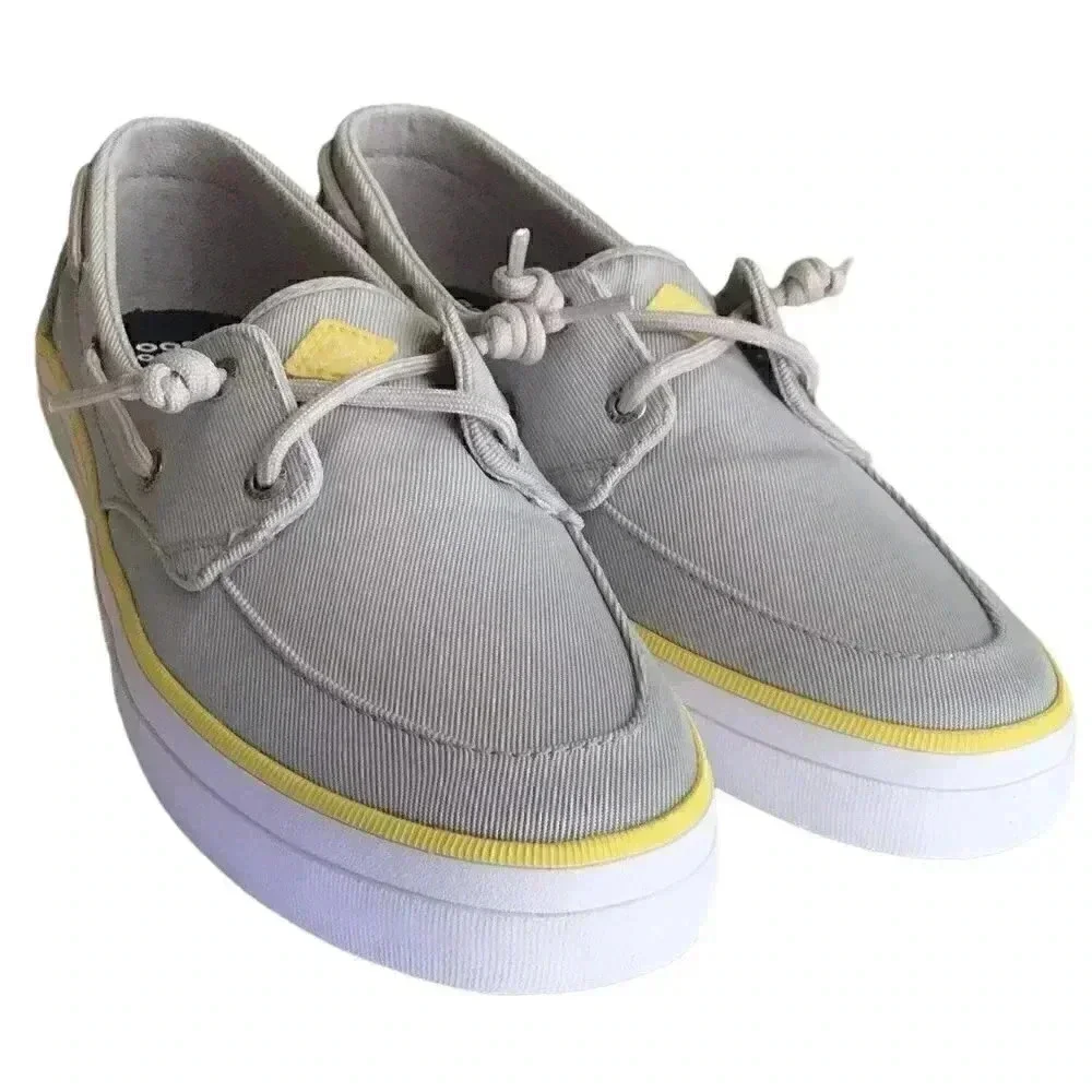 Sperry Crest Boat Women 9.5 Lace-Up Boat Shoes Gray Canvas Fabric Barrel Tie NEW - Picture 2 of 7